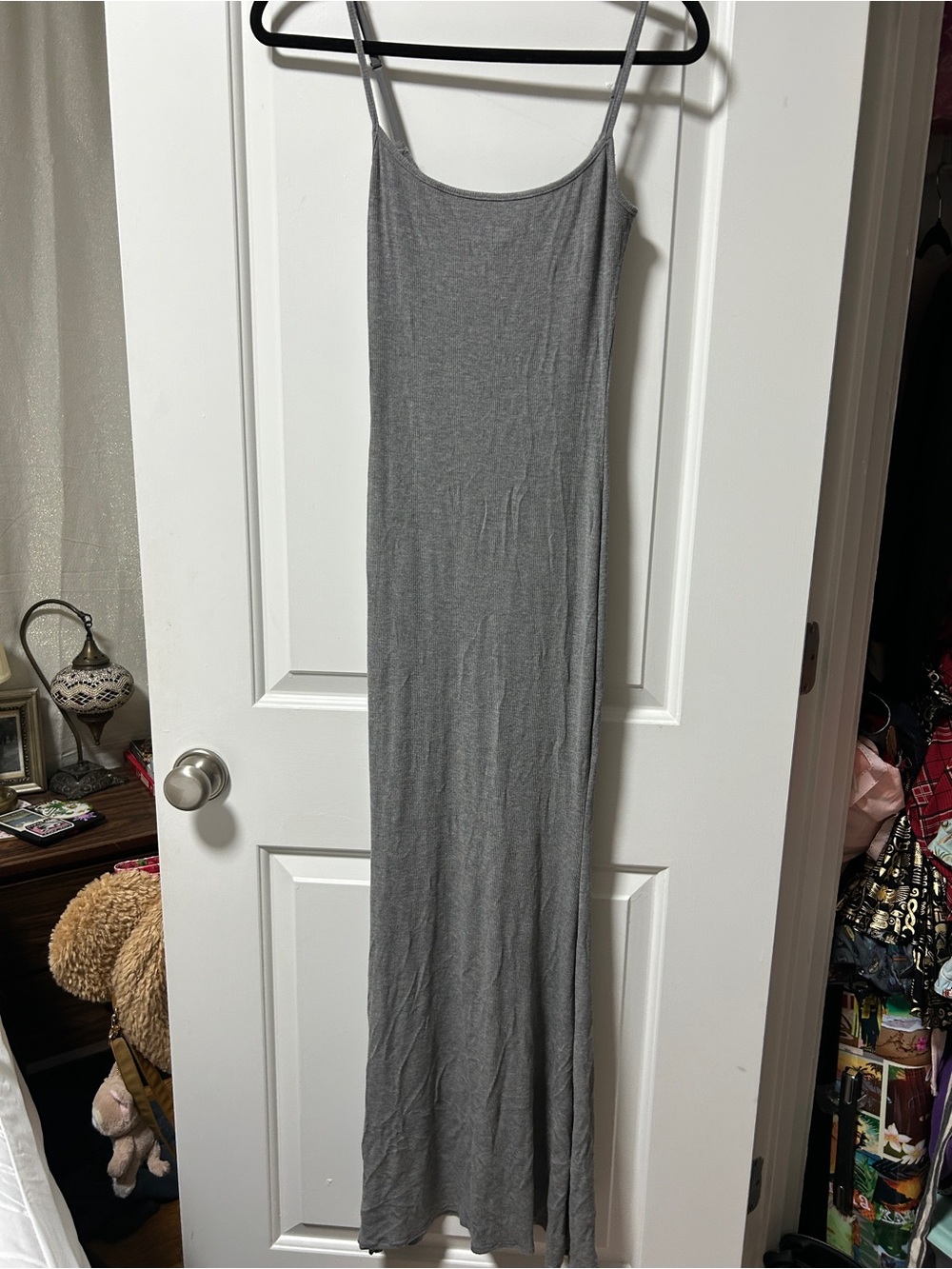 Simple Grey Spaghetti Strap Maxi Dress
